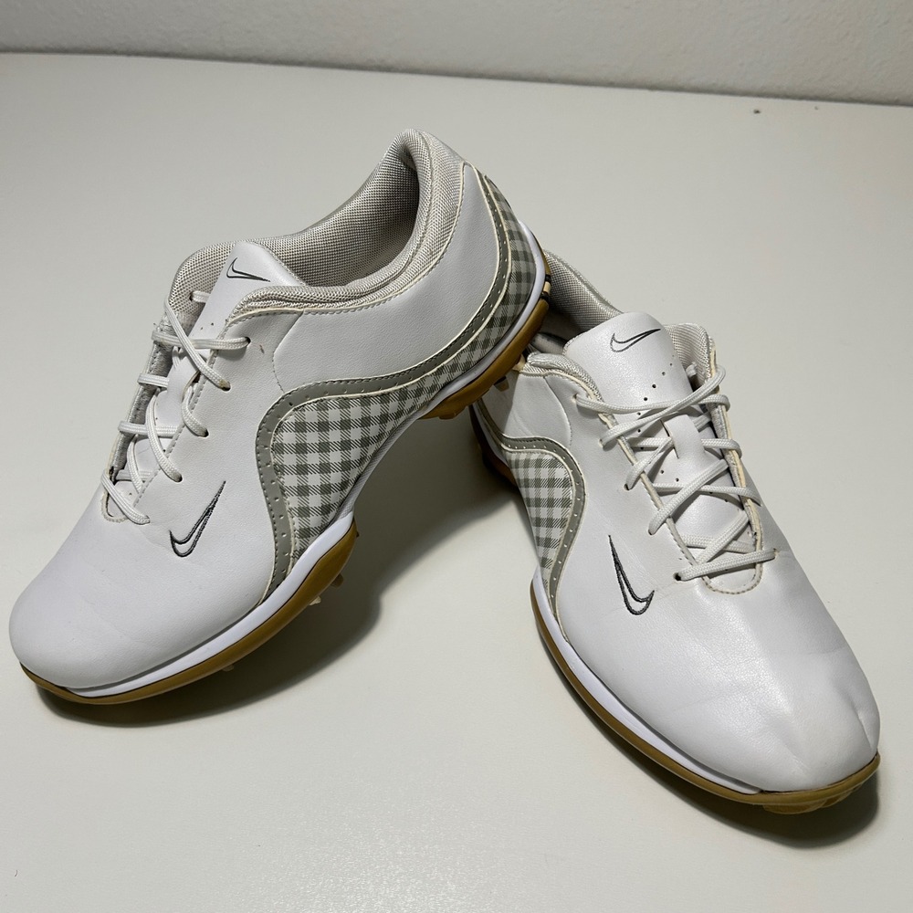 Nike Brassie II Women White Gingham Plaid Leather Golf Shoes 418368-103 Size 7